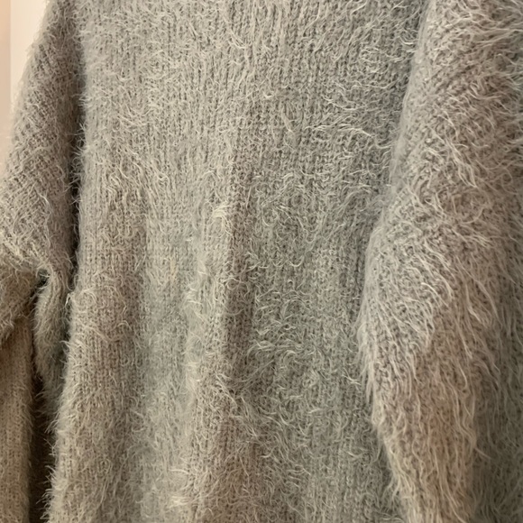 Cotton Candy Fuzzy Grey Lace Up Cozy Sweater - Picture 4 of 9